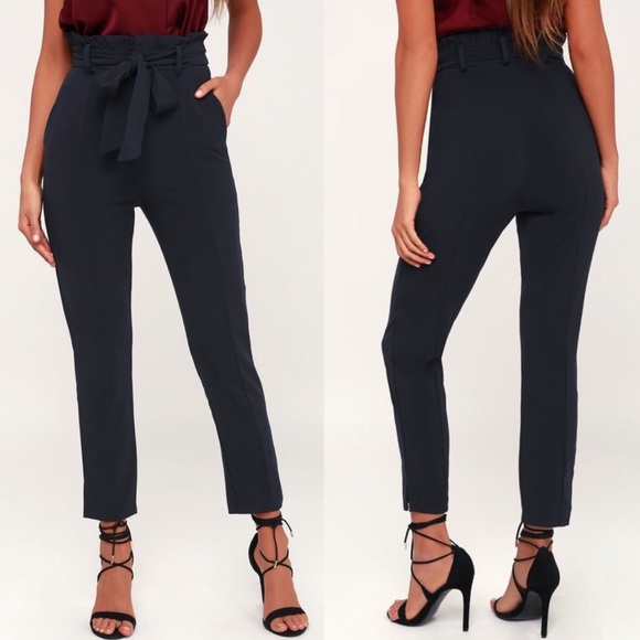 Lulus Pants - LULU’S Pants Womens Sz Small Navy Trouser Crop Belted Paperbag Waist Tie Tapered
